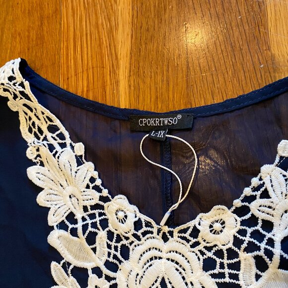 Navy Blue/Lace Swim Beach Pool Cover Up NWOT Size L/1X - Picture 6 of 7